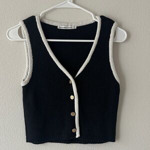 Abercrombie & Fitch Black Vest with White Trim and Gold Buttons